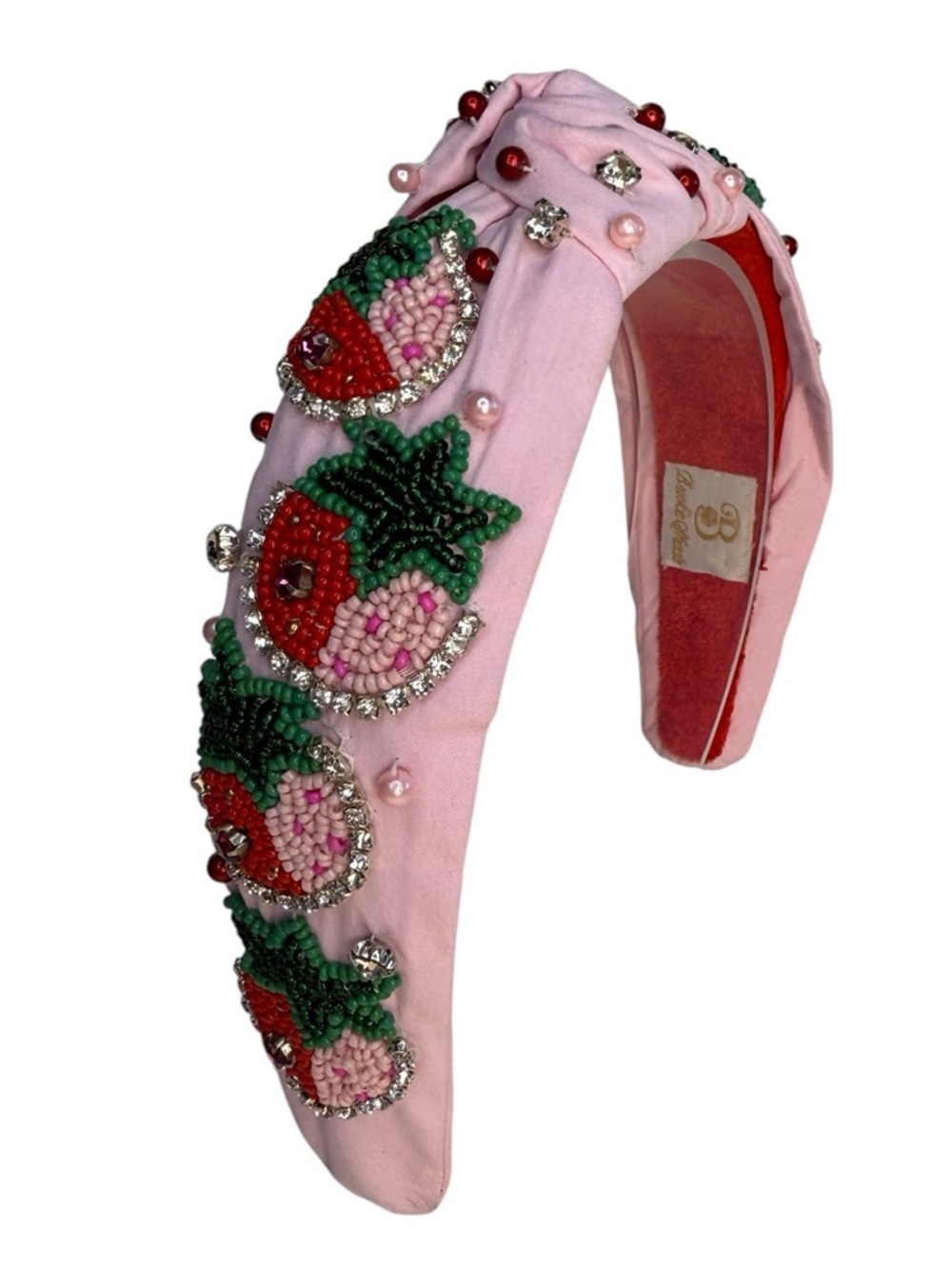 285. The Summer Strawberry 🍓 Rhinestone Beaded Headband - Picture 2 of 4